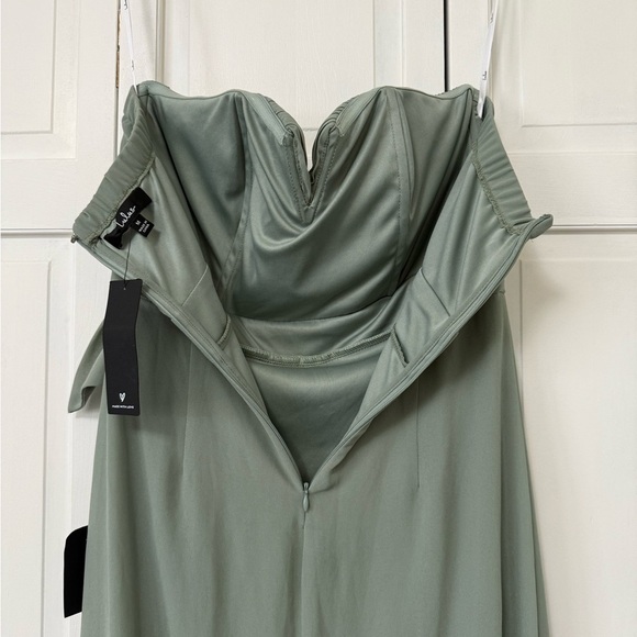 NWT Lulu’s Sage Brush Green Strapless Front Split Bridesmaid Prom Dress Medium - Picture 12 of 16
